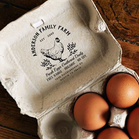 Custom Fresh Eggs Family Farm Rubber Stamp Egg Stamp, Chicken Illustration, Business Stamps, Farm Eggs, Egg Box, Food Stamps, Cadeau Photo, Wood Stamp, Egg Carton