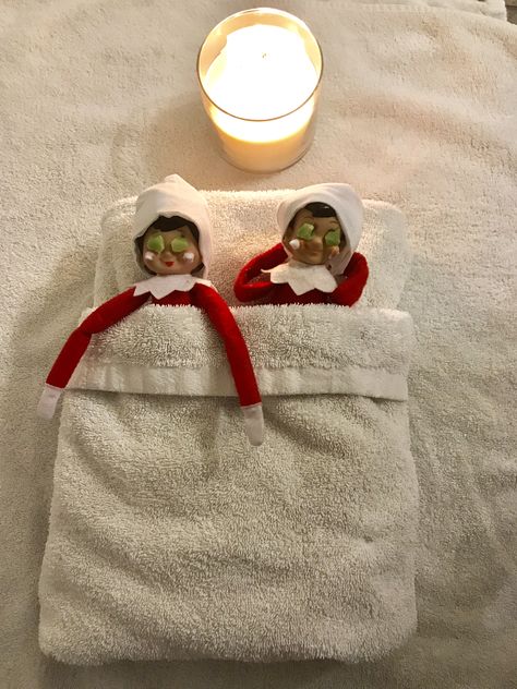 Elf on the Shelf Spa Days Elf On The Shelf Spa, Elf Ideas Easy, Elf On Shelf, Elf Magic, Awesome Elf On The Shelf Ideas, Elf Activities, Xmas Elf, Elf Antics, Elf Fun