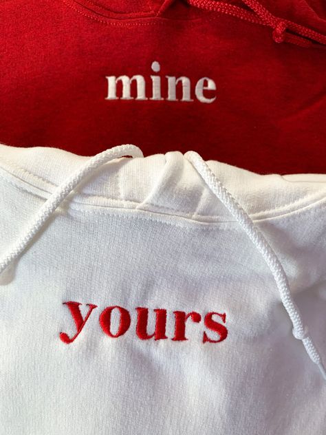 ✰COMES WITH TWO! ITEM 1: refers to "mine" ITEM 2: refers to "yours" Example pictured is: Sage X Brown Thread // Forest X White Thread Second example is Red X White Thread // White X Red Thread ✰Embroidered Matching Sweatshirts✰UNISEX✰Hand drawn and designed✰Super soft and comfy! Couple Sweatshirts Diy, Matching Couple Stuff, Matching Sweatshirts For Couples, Matching Couple Sweatshirts, Cute Couple Hoodies, Matching Ideas, Couple Sweatshirts, Matching Hoodies For Couples, You Are My Forever