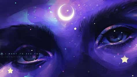 xinxin liu - X to D（82/119） Dreamy Art, Moon And Stars, Eye Art, An Eye, الرسومات اللطيفة, Pretty Art, Drawing Inspiration, Aesthetic Art, Art Girl