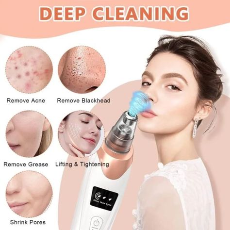 Face Vacuum Blackhead Remover Pore Cleaner | Electric Deep Cleansing Tool For Nose & Face Dm for order and queries #blackheadremover Face Vacuum, For Blackheads, Pore Cleaner, Blackheads Removal, Clear Skin Tips, Remove Acne, Clean Pores, Shrink Pores, Blackhead Remover