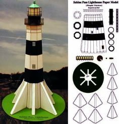 Sabine Pass Lighthouse In Louisiana Paper Model - by Jay Riedl Lighthouse Template, Paper Lighthouse, Papercraft Anime, Lighthouse Crafts, Deco Marine, Louisiana Usa, Glitter Houses, Toy Maker, Paper Light