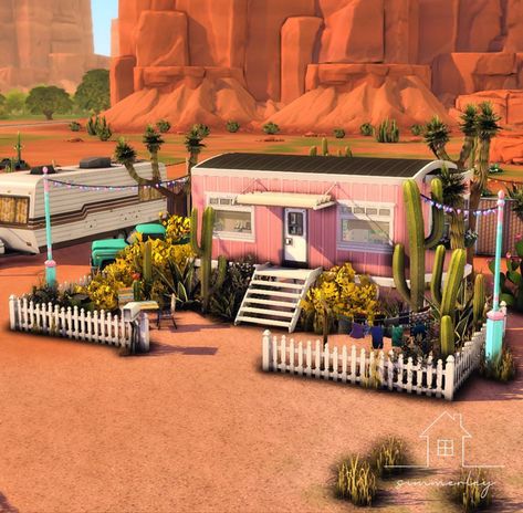 Oasis Springs, Sims Challenge, Pack List, Sims 4 Challenges, Sims Builds, Sims 4 House Building, Retro Farmhouse, Sims Ideas, Trailer Build