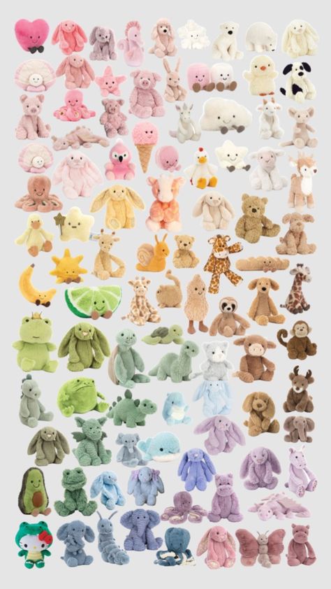 Jellycat Name Ideas, Jelly Cat Collection, Cute Jelly Cats, Cute Jellycat, Jelly Cats Stuffed Animals, Jelly Cats Aesthetic, Jellycat Collection, Stuffed Animal Names, Спонж Beauty Blender