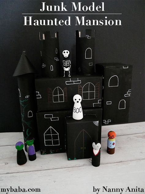 Junk Model Haunted Mansion for Small World Play | Nanny Anita |My Baba Haunted Mansion Activities, Halloween Small World, Origami Ghost, Simple Friendship Bracelets, Junk Modelling, Pen And Paper Games, Friendship Bracelets Easy, Ghost House, Fun Halloween Crafts