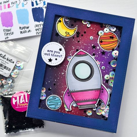 13 Galaxy Card Ideas – Ellen Hutson Constellation Background, One More Sleep, 13th Anniversary, Ink Blending, Planets And Moons, More Sleep, Copic Sketch Markers, Pop Up Window, Cardmaking Ideas