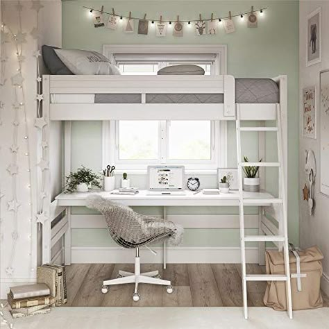 Dorel Living Harlan Loft Bed in Modern White | Gifts for Girls Age 12 Loft Beds For Teens, Bed For Girls Room, A Loft Bed, Twin Loft Bed, Loft Beds, Cute Bedroom Ideas, Girl Bedroom Designs, Teen Bedroom Decor, Girl Beds