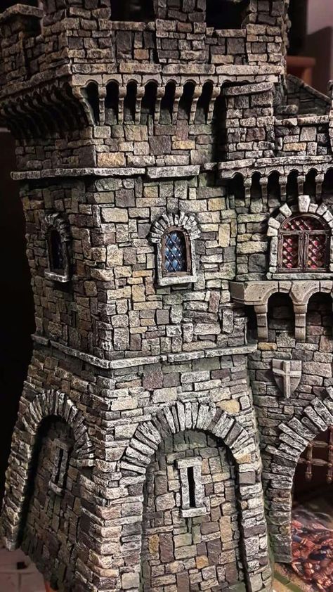 Castle Bricks, Tiny Castle, Model Castle, Castle Project, Warhammer Terrain, 40k Terrain, Brick Stone, Medieval Houses, Dungeons And Dragons Game