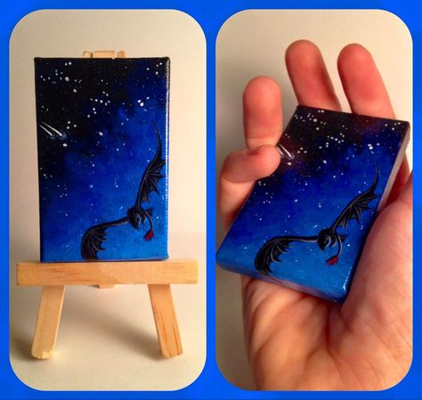 Toothless Painting Canvas, How To Train Your Dragon Bedroom Ideas, Tiny Acrylic Painting, Raven Totem, Paintings Ideas, Joker Card, Miniature Paintings, Canvas Paint, Angel Print