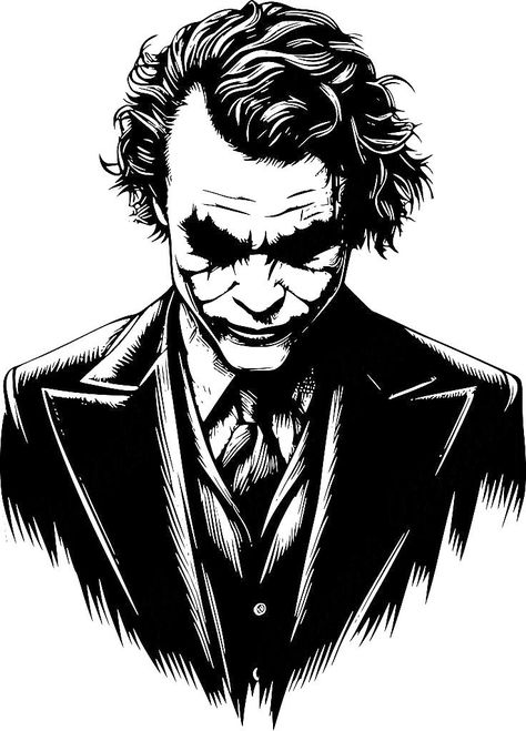 Batman Joker Drawing, Joker Stencil Art, Heath Ledger Joker Drawing, Candy Skull Tattoo For Men, Joker Black And White, Black And White Batman, Joker Stencil, Dc Comics Characters Heroes, Joker Art Drawing