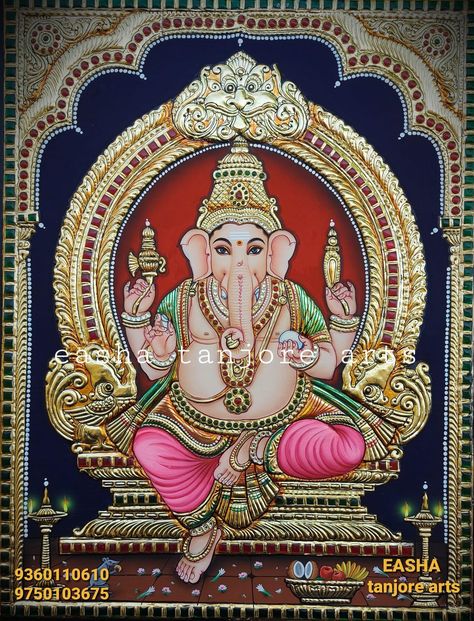 Ganesh Tanjore Painting, Ganesha Tanjore Painting, Thanjavur Painting, Tanjore Art, Buddha Painting Canvas, Mysore Painting, Rajasthani Painting, Indian Traditional Paintings, Tanjore Paintings