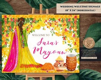 Mayoon Decor, Mayoun Decor, Umbrella Decor, Welcome Template, Umbrella Decorations, Bespoke Invitations, Wedding Certificate, Welcome Signs, Sikh Wedding