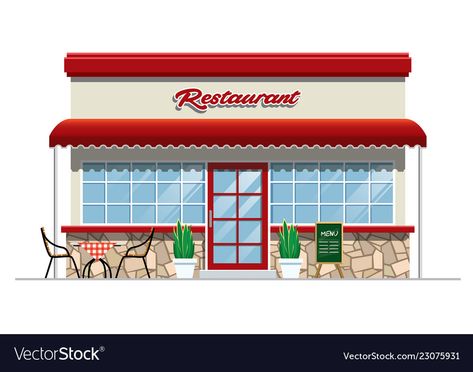 Restaurant building Royalty Free Vector Image - VectorStock Restaurant Clipart, Restaurant Cartoon, Restaurant Drawing, Building Png, Restaurant Illustration, Restaurant Building, 2d Background, Restaurant Facade, Building Vector