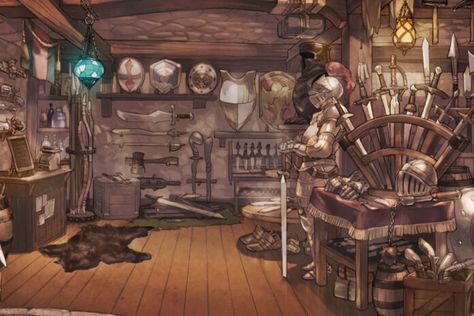 Fantasy Shop, Bg Design, Blacksmith Shop, Interior Vintage, Fantasy Background, Fantasy Setting, Fantasy Places, Fantasy Map, Fantasy Concept Art