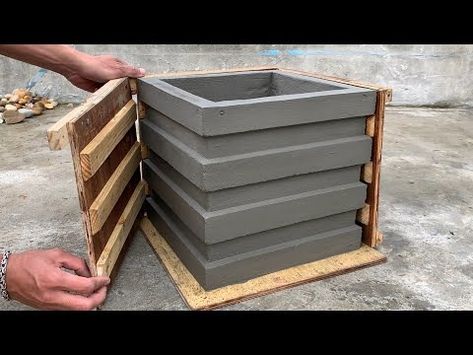 (1) DIY - Cement Ideas Tips / How to mold and mold beautiful and easy cement flower pots from wood - YouTube Cement Ideas, Diy Cement, Cement Molds, Concrete Casting, Cement Flower Pots, Cement Diy, Brick Molding, Concrete Planter, Cement Pots