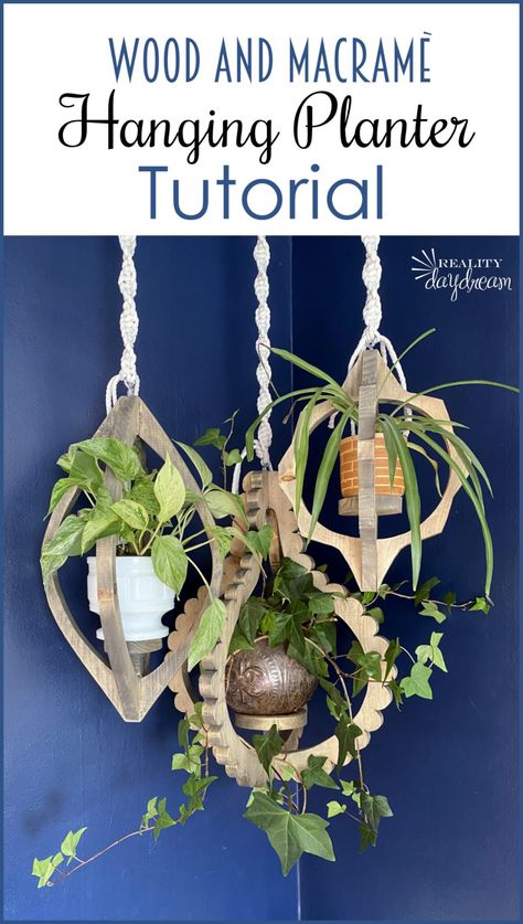 Wood and Macramè Plant Hanger Tutorial | Reality Daydream Plants Ideas Indoor, Hanging Plants Ideas, Indoor Hanging Plants, Scroll Saw Projects, Monogram Wood Sign, Snowflake Monogram, Weaving Diy, Cnc Ideas, Macrame Plant Hanger Tutorial