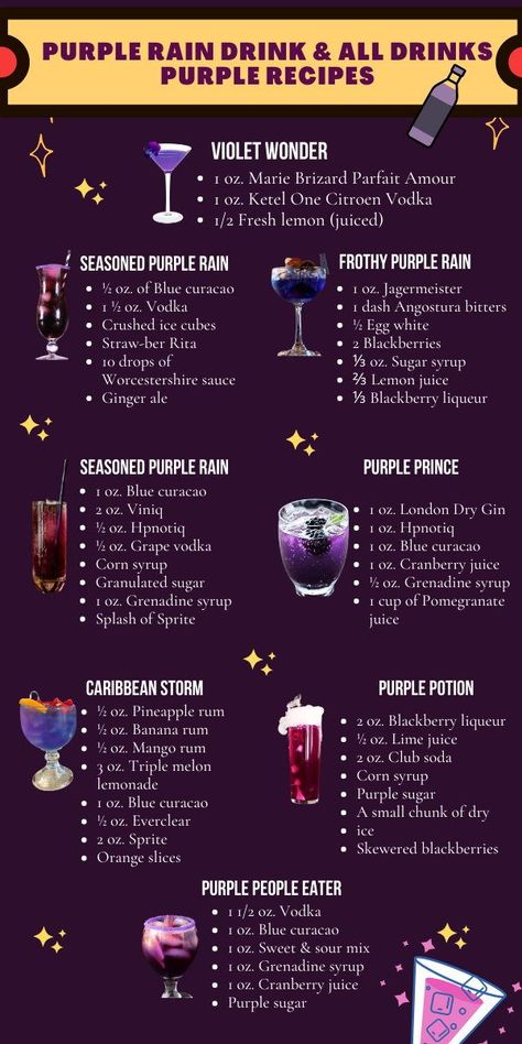 Light Purple Alcoholic Drinks, Purple Whiskey Cocktail, Purple Reign Drink, Purple Spiked Punch, Purple Themed Cocktails, Tangled Drinks Alcohol, Blue And Purple Alcoholic Drinks, Purple Rain Cocktail Recipes, Purple Jungle Juice Recipe