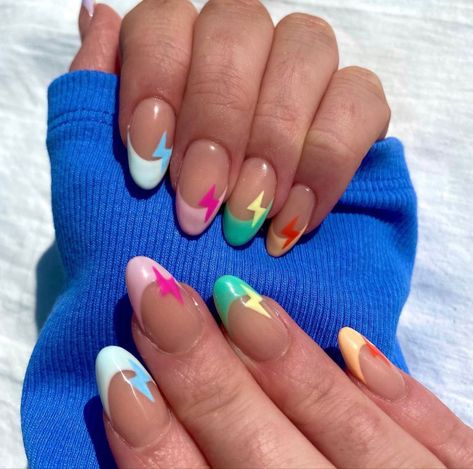 Preppy French Tip Nails, Lighting Nails, Preppy Nails, Summer Nails 2023, Teen Nails, Nails Colorful, Unghie Nail Art, Broken Nails, Colorful Nail