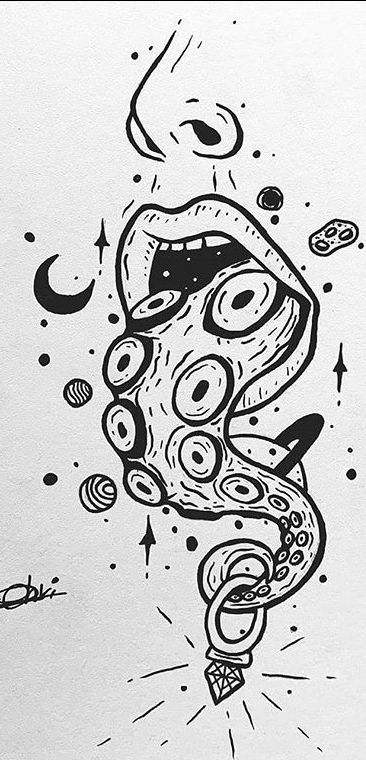 #octopus#galaxy#tattoo#mouth#diamondring Scary Mouth Tattoo, Octopus Head Tattoo, Trippy Octopus Tattoo, Mushroom Octopus Art, Octopus Abstract Art, Octopus Simple Tattoo, Octopus Outline Drawing, Trippy Octopus Drawing, Scary Octopus Drawing