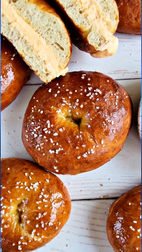 Pretzel Bagels - Simple Cooking with Pep Pretzel Bagel Recipe, Pretzel Business, Pretzel Bagels, Pretzel Bagel, Nutella Star Bread, Pretzel Sandwich, Pumpkin Bagels, Overnight Cinnamon Rolls, Homemade French Bread