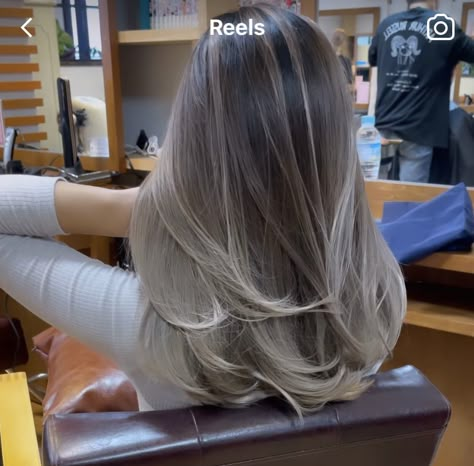 Ashy Blonde Hair Balayage Asian, Cool Toned Blonde Hair Balayage, Ash Blonde Highlights On Dark Hair Asian, Asian Balayage Ashy, Ash Blonde Balayage Asian, Ash Gray Balayage, Ash Grey Balayage Asian, Cool Tone Hair Colors, Beige Balayage