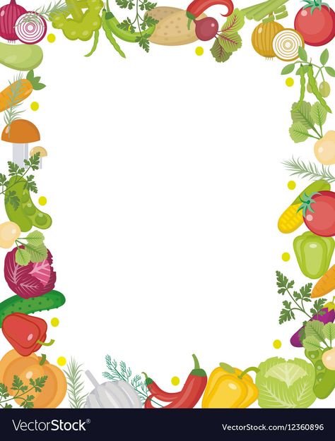 Vegetables square frame with place for text Flat Vector Image Vegetable Printing Designs, Vegetable Template, Vegetable Poster, Apple Template, Vegetable Drawing, Healthy And Unhealthy Food, Vegetable Design, Food Vector, Front Page Design