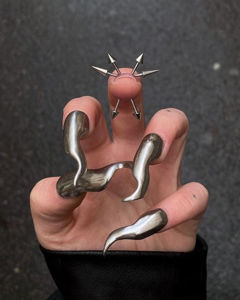 Alona Sobolevska (@iksoxo) • Instagram photos and videos Nail Piercing, 2023 Nail, Crazy Nail Art, Punk Nails, Fantasy Nails, Acrylic Nail Kit, Crazy Nails, Art Nails, Dream Nails