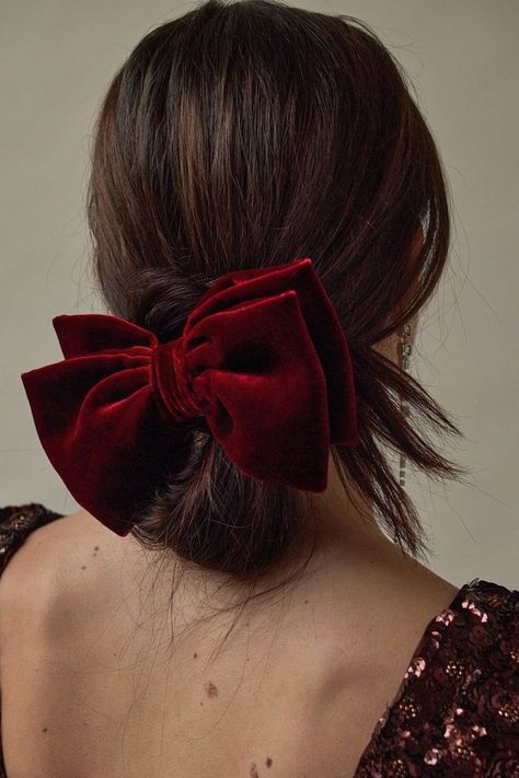 Red Bachelorette, Red Velvet Hair, Bow Hairstyles, 2023 Wardrobe, Rococo Furniture, Glam Boho, Black Blush, Bow Barrette, Aesthetic Color