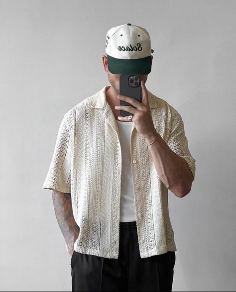 White Trousers Outfit Men, White Cap Outfit, Cap Outfit Men, Trousers Outfit Men, Vest Outfits Men, White Shirt Outfits, Cap Outfit, Mens Summer Outfits, Mens Casual Outfits Summer