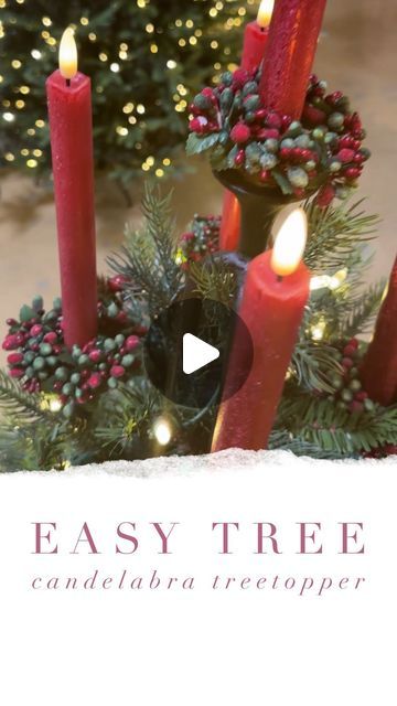 Treetime Christmas Creations on Instagram: "✨ Candelabra TreeTopper ✨

It may only be July but we are kicking off our 2024 Holiday season with one of our favorite decorating hacks! 

Just make sure you use fake candles!!

🎄 Checkout our reels, and follow for more Holiday tips, tricks & decor! 🎄

#christmasinjuly #christmasinjulysale #hack #tips #tipsandtricks #decor #christmasdecor #christmasdecorating #christmasdecoratingideas #christmastree #trend" Candles In Christmas Tree, Christmas Candelabra Ideas, Christmas Tree With Candles, Decorating Chandeliers For Christmas, Christmas Candelabra, Tapper Candles, Christmas Stairs Decorations, Decorating Hacks, Christmas Tree Trimming