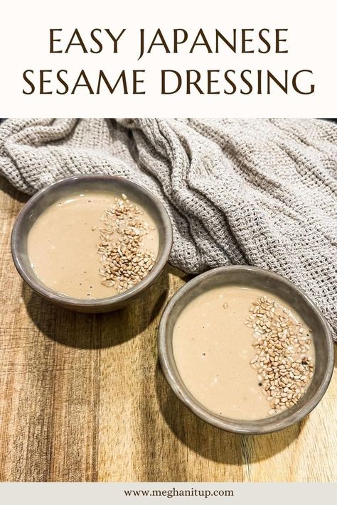 This creamy and nutty, homemade Japanese Sesame Dressing is made from ground roasted sesame seeds, mayo, rice vinegar, and soy sauce. It’s easy and so delicious with a simple salad with Japanese Pork Katsu (Tonkatsu). Creamy Sesame Dressing, Japanese Mayo Recipe, Sesame Mayo, Mayo Salad Dressing, Japanese Salad Dressing, Sesame Dressing Recipe, Sesame Salad Dressing, Sesame Seed Dressing, Pork Katsu