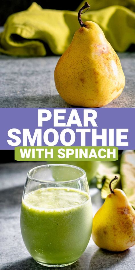 This delicious green smoothie is made with ripe pear and spinach. It is a great source of dietary fiber and has additional protein added. Serve it for breakfast, snack or even part of a healthy lunch. Pear Smoothie Recipes, Light Cooking, Gluten Free Drinks, Smoothie Fruit, Smoothie Healthy, Healthy Green Smoothies, Pear Smoothie, Smoothie Detox, Best Smoothie Recipes