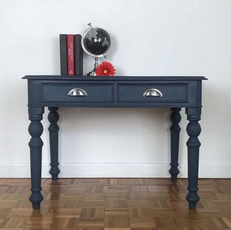 Dark Blue Ladies Writing Desk, Ladies Antique Writing Desk Dark Blue Desk, Blue Dressing Table, Small Corner Desk, Antique Dressing Table, Desk Dressing Table, Ladies Writing Desk, Elegant Desk, Vintage Writing Desk, Antique Console Table