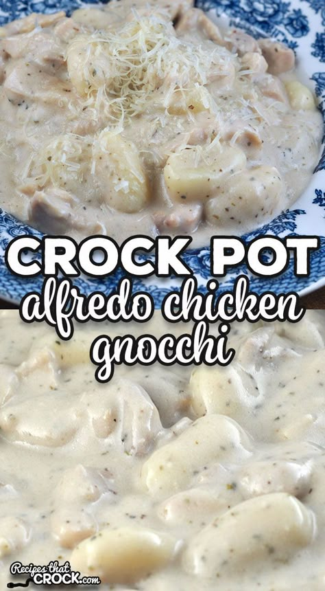 This simple Crock Pot Alfredo Chicken Gnocchi recipe is a snap to make and a great comfort food meal you and our loved ones will enjoy! Crock Pot Alfredo, Gnocci Meals Easy, Sherry Recipes, Gnocchi Recipes Easy, Crockpot Chicken Alfredo, Gnocchi Recipes Soup, Alfredo Chicken, Gnocchi Dishes, How To Cook Gnocchi