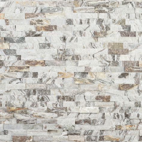 Rock Ridge | Cavala Rapids Marble Splitface Panel Ledger, 6 x 24, White, 1 inch Thick - Floor & Decor Paneling Ideas, Stacked Stone Panels, Patio Areas, Ranch Kitchen, Honed Marble, Front Street, Hexagonal Mosaic, Fireplace Ideas, Fireplace Makeover