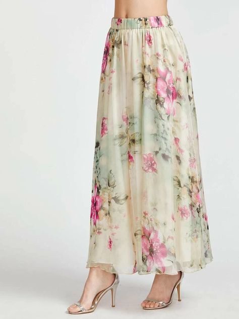 Outfit Ideas Skirt, Outfits Skirts, Long A Line Skirt, Outfits Skirt, Skirt Outfit Ideas, Floral Print Maxi Skirt, Skirts Outfits, Long Skirt Fashion, Gowns Dresses Elegant