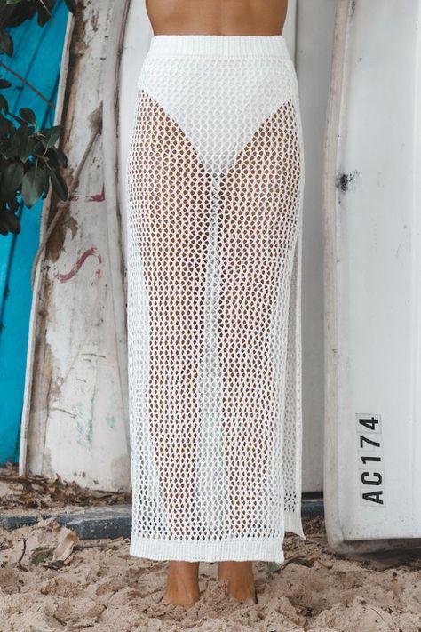 Back Beach Crochet Maxi Skirt White Crochet Mesh Skirt Cover Up, White Crochet Beach Cover-up, Casual Crochet Beach Skirt, Summer Beach Crochet Lace Skirt, Pointelle Dress, Crochet Mesh Beach Skirt, Maxi Skirt White, Beach Maxi Skirt, Crochet Beach Wear