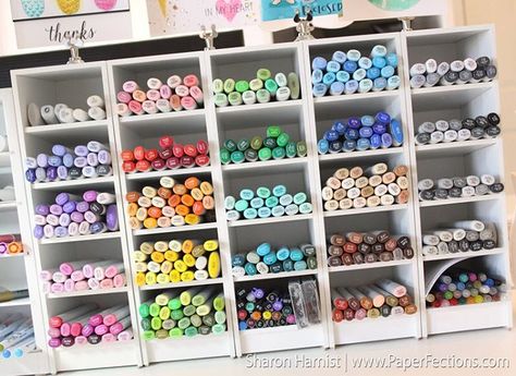 Marker Organization Desk, Marker Organization, Dark Brown Desk, Art Materials Organization, Colored Pencil Storage, Marker Organizer, Organization Desk, Ikea Craft Room, Ikea Crafts