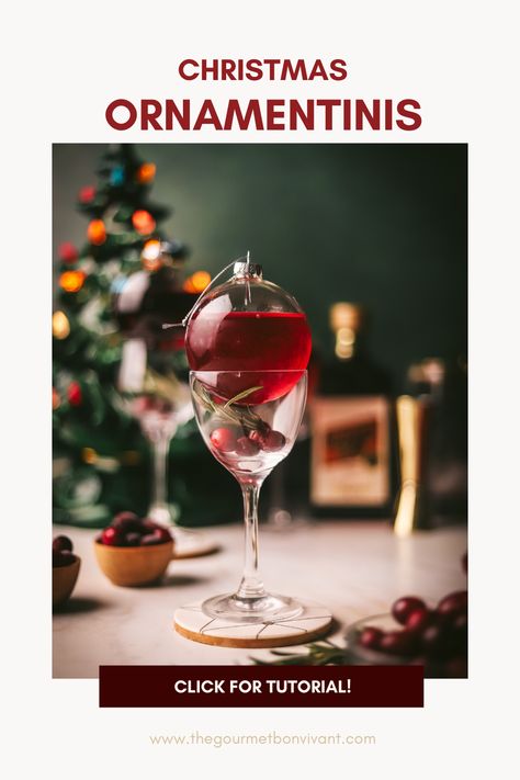 Serve festive Christmas cocktails in glass ornaments for a fun, interactive holiday drink with cranberry, vodka, and seasonal garnishes. Christmas Ornament Cocktails, Ornament Drinks, Meals For Entertaining, Christmas Cocktail Drinks, Cranberry Vodka, Christmas Cocktail Party, Cranberry Cocktail, Impressive Desserts, Cocktail Serving