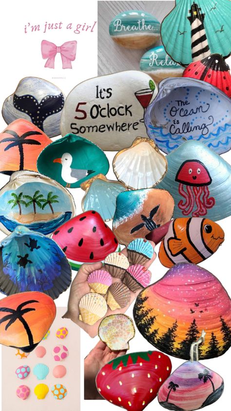 Sea Shells Ideas, Shells Ideas, Shell Paintings, Seashell Painting, Painted Shells, Beach Crafts, Seashell Crafts, Wire Pendant, Summer Art