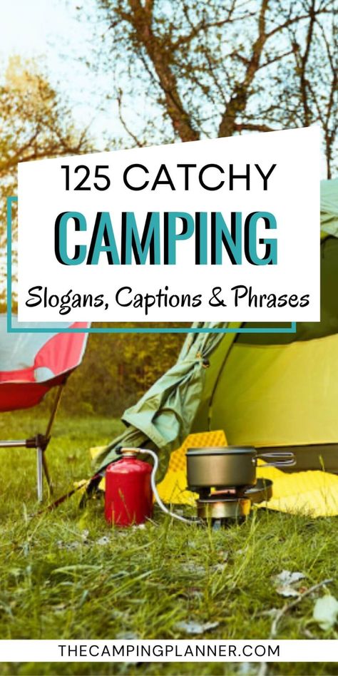 These funny and catchy camping slogans are a fantastic way to add a touch of creativity and personality to your outdoor adventures. Whether you’re looking for a catchy phrase to put on your campsite sign, a memorable slogan for your new favourite camping shirt, or simply some fun and humorous captions for your social media posts, these camping slogans can help capture the feeling! Short camping captions and camping quotes for your Instagram posts and camping gear. Camping Weekend Quotes, Summer Camp Sayings, Camping Phrases Sayings Quotes, Camping Drinking Quotes, Camping Signs Diy Campsite, Happy Camper Quotes, Camping Letterboard Quotes, Camping With Friends Quotes, Camping Quotes Inspirational