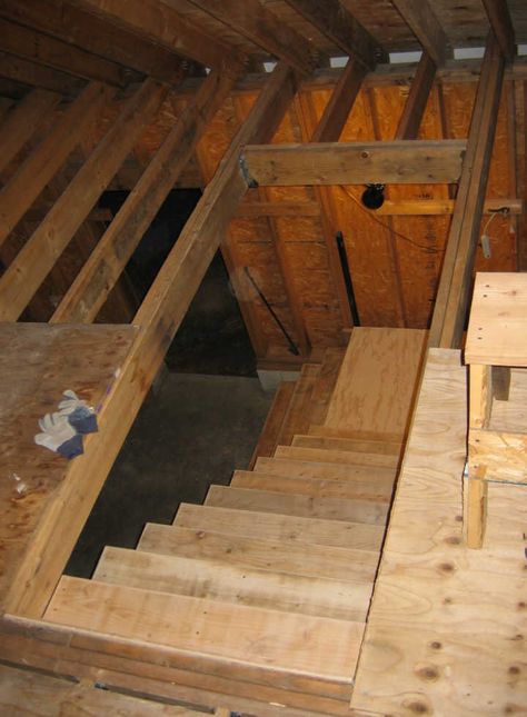 Building A Staircase To Attic, Attic Stairs Ideas Stairways, Where To Add Stairs To Attic, Stairs To Attic In Garage, Building Stairs To Attic, Attic Drop Down Stairs, Framing Stairs, Attic Steps Pull Down, Stairs To Attic Conversion