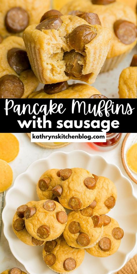 Easy Sausage Pancake Muffins (4 Ingredients) Pancake And Sausage Muffins, Pancake Sausage Muffins Recipe, Sausage Pancake Muffins Bisquick, Pancake Muffins With Sausage, Sausage Cheese Pancake Muffins, Lite Breakfast, Maple Sausage Pancake Muffins, Sausage Pancake Muffins, Sausage Muffin