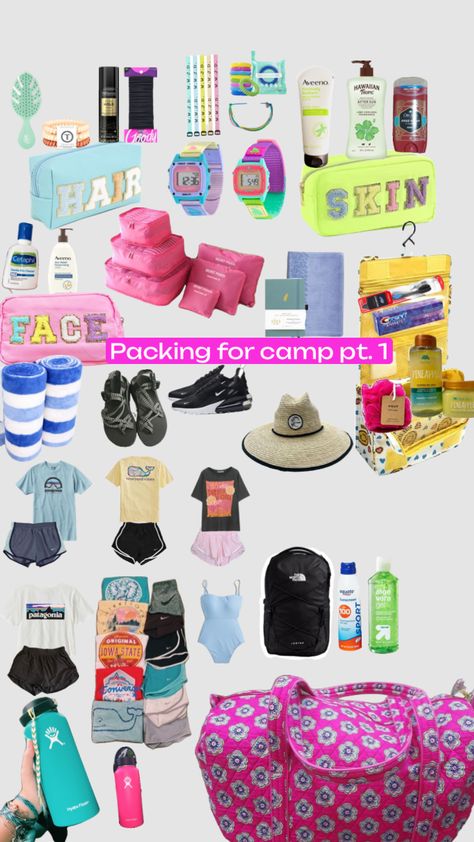 #summeraesthetic #summercamp #camp #churchcamp #preppyaesthetic School Camp Essentials, Stuff To Bring Camping, Beach Camp Outfits, Camp Packing Ideas, Summer Camp Necessities, Cute Summer Camping Outfits, Camp Packing List For Teens, School Camp Packing List, What To Bring To Summer Camp