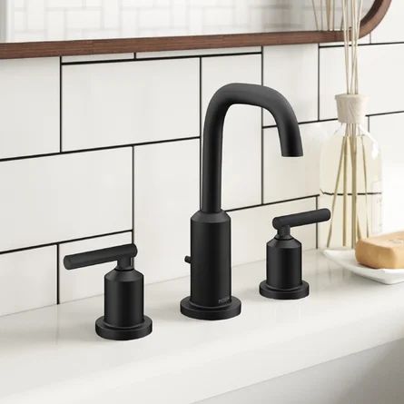 Moen Gibson Widespread Bathroom Faucet | Wayfair Moen Gibson, Black Faucet, Widespread Bathroom Faucet, Tub And Shower Faucets, Faucet Handles, Bathroom Renos, Black Bathroom, Plumbing Fixtures, Bathroom Faucet