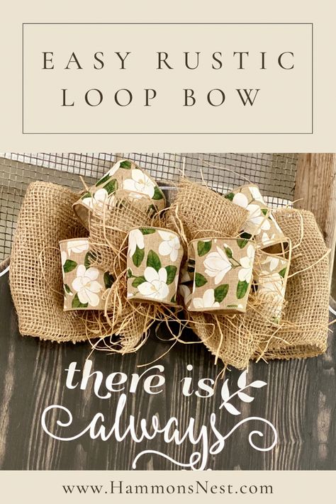 Rustic Loop Bow Tutorial Rustic Bows Diy, Hammons Nest, Dried Flowers Crafts, Fabric Carrots, Door Diy Projects, Farmhouse Bow, Wreath Bows, Wooden Signs Diy, Door Diy