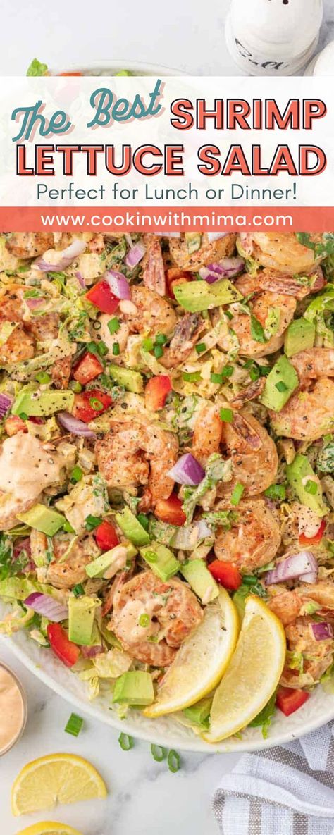 Easy Salad Recipes Lettuce, Shrimp Salad Recipes Healthy, Shrimp Salad Healthy, Easy Shrimp Salad, Salad With Lettuce, Spicy Dressing, Shrimp Salad Recipe, Dinner Shrimp, Seasoned Shrimp