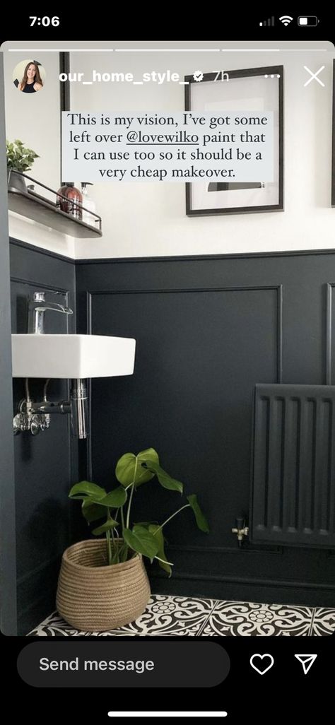 Bathroom With Wainscoting, Cloakroom Toilet Downstairs Loo, Cloakroom Wallpaper, Wainscoting Wall Paneling, Wc Ideas, Diy Bank, Small Downstairs Toilet, Cloakroom Toilet, Downstairs Cloakroom