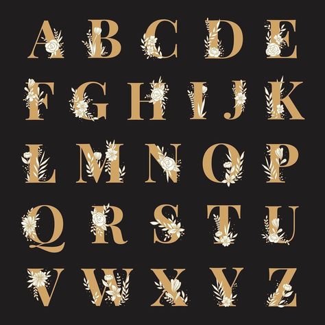 Abc Calligraphy, Typography Psd, Typography Fonts Alphabet, Alphabet Capital Letters, Alphabet Letters Images, Alfabet Font, Typography Script, Letterpress Type, Floral Typography