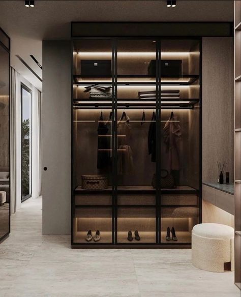 House Structure Design, Grey Bedroom Design, Glass Wardrobe, Fresh Bedroom, Interior Ceiling Design, Closet Design Layout, Small House Interior, Interior Design Decor, Luxury Closets Design